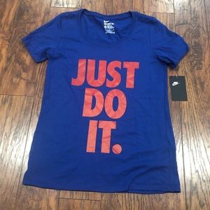 Blue nike T-shirt with red lettering